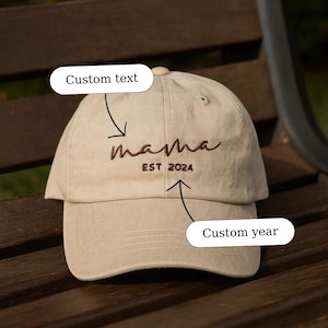 Custom Mama Embroidered Hat with EST Year – Personalized Mom Baseball Cap, Wash Cap, 2-Tone Hat, Mother’s Day Gift, New Mom Custom Text Hat