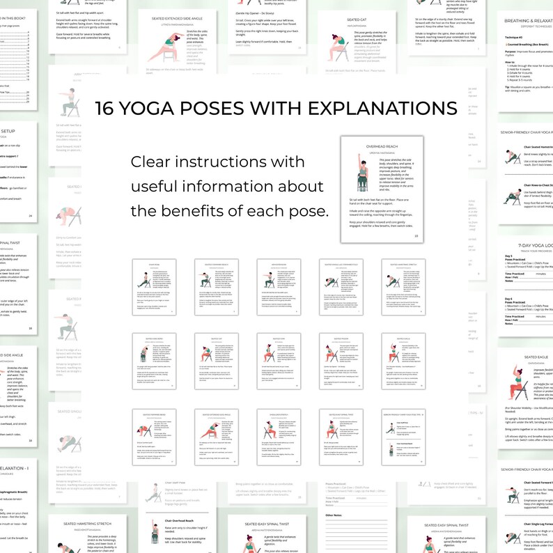 16 yoga poses for seniors with instructions and information about benefits for each pose
