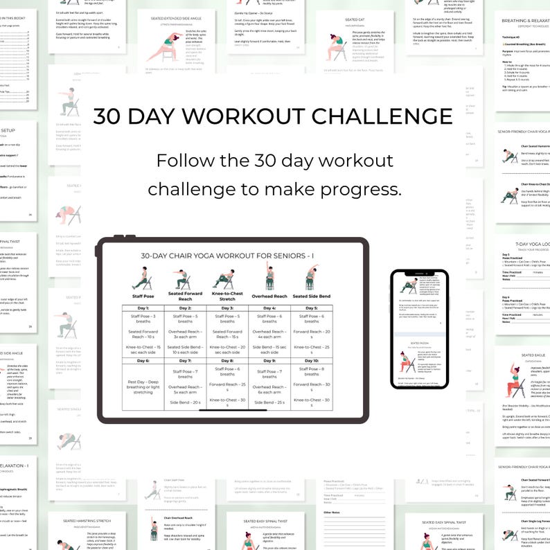 Gentle chair yoga poses for elderly adults – step-by-step guide with a 30 day yoga workout challenge