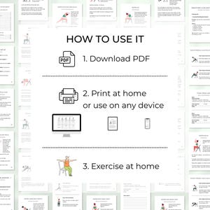 How to use the chair yoga guide for seniors: 1) download the PDF's - 2) Print at home or use on any device - 3) Start exercising at home