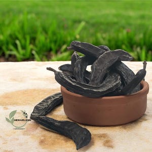 100% organic Carob, naturally harvested from the forest in season. No chemical spraying was done