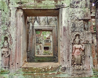 Detail of Angkor Wat Temple Complex, Historic Khmer Architecture Photography (Digital Download)