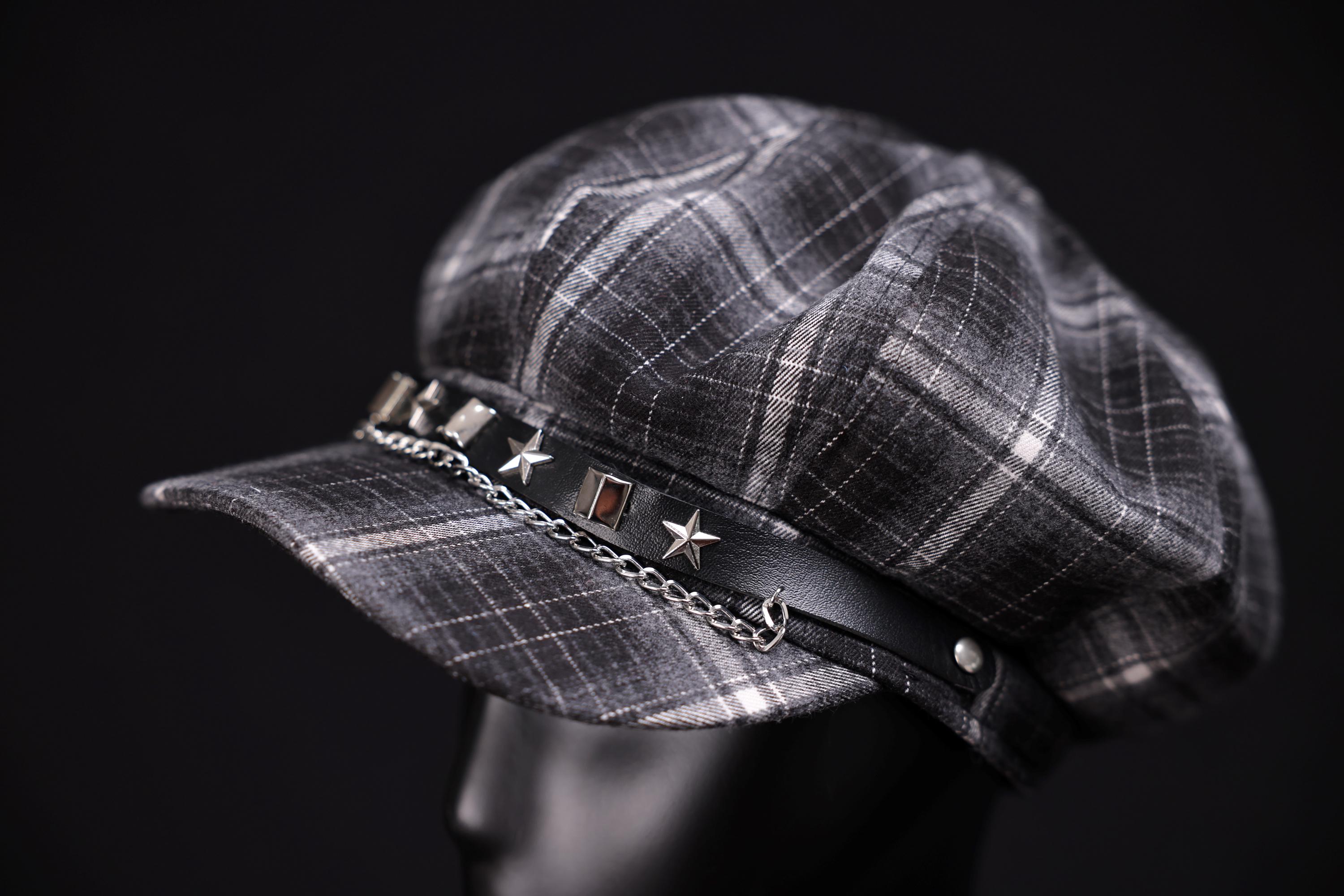 Black grey white plaid newsboy baker boy hat cap. One Size Great condition Grey Plaid Newsboy Hat – CAPTHRY main image 3