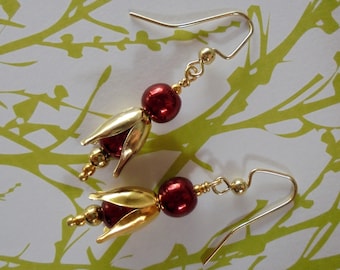 Red and Gold Flower Bud Earrings (3961)_