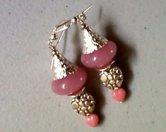 Pink and Silver Heart Earrings (1805)