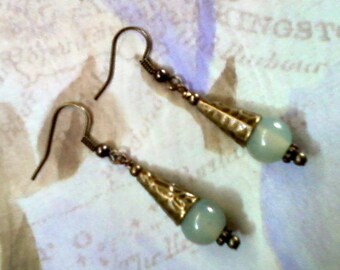 Pale Blue and Brass Earrings (1653)