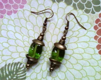 Green and Brass Boho Earrings (1723)