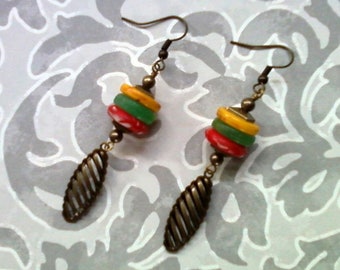 Yellow, Green and Red Ethnic Earrings (1615)