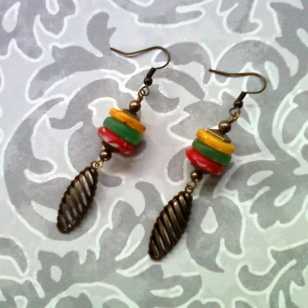 Yellow, Green and Red Ethnic Earrings (1615)