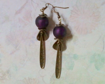Royal Purple and Brass Dangle Earrings (1990)