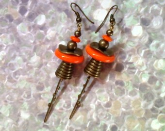 Orange and Brass Boho Earrings (1915)