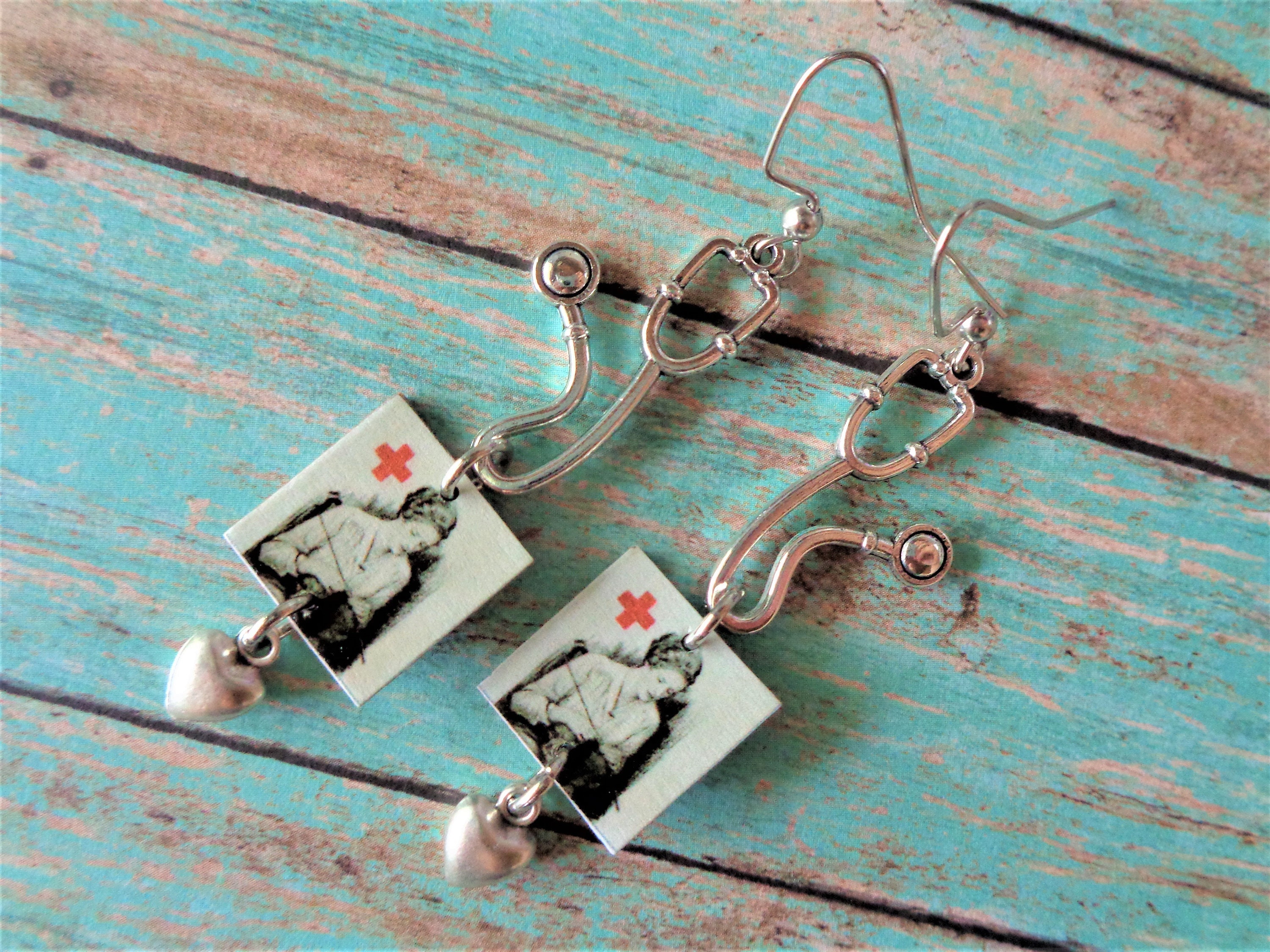 Retro Nurse Earrings Healthcare Worker Earrings Retro Red Etsy