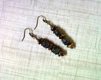 Denim Blue, Brown and Brass Earrings (1526)