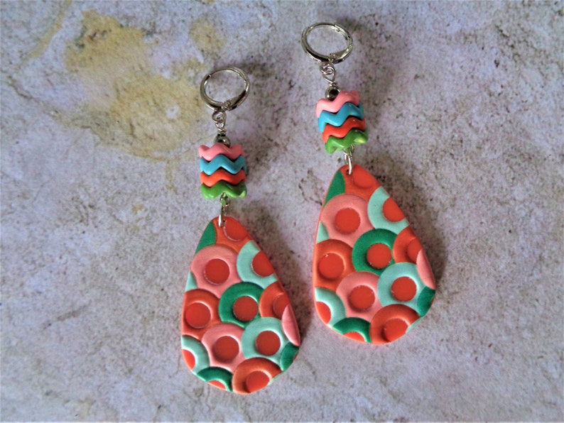 7225 Pink Orange Aqua and Green Boho Earrings
