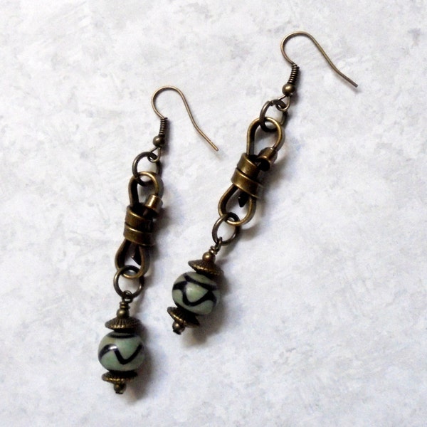 Sage Green and Navy Blue Ethnic Earrings (2377)