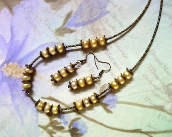 Yellow Freshwater Pearl Necklace and Earrings (1979)