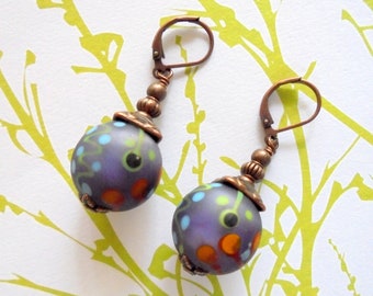 Purple, Orange and Copper Boho Lampwork Earrings (4614)