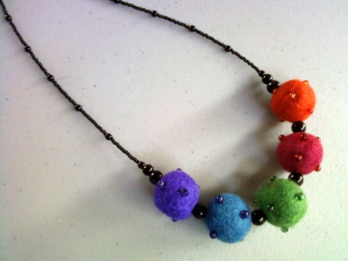 Rainbow Felted Bead Necklace 0045 Etsy