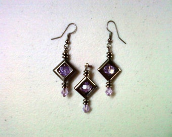 Black and Alexandrite Pendant and Earrings (0460)