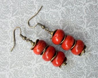 Red Sponge Coral Earrings (3337)
