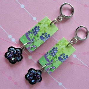 Purple and Green Flower Boho Earrings (8228)