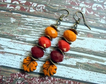 Tangerine, Cherry Red and Apple Red Leaf Earrings (2929)