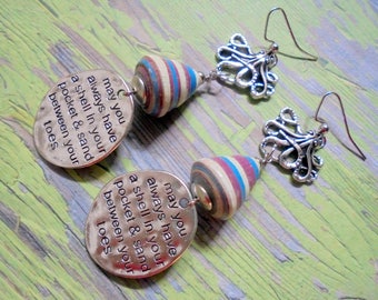 Silver, Red, Blue and White Boho Beach Earrings (3846)