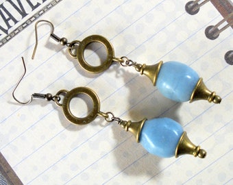 Denim Blue and Brass Boho Earrings (4087)