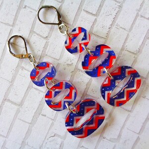 Red and Blue Patriotic Chevron Earrings (10949)