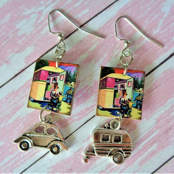 Happy Camper Travel Earrings, Roadtrip Earrings, Camping Earrings (7062)