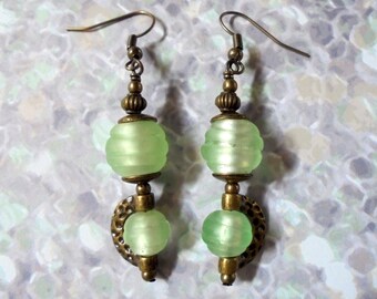 Seafoam Green and Brass Boho Earrings (3116)