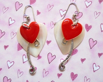 Pendientes Corazón Rojo, Blanco y Plata (3347)