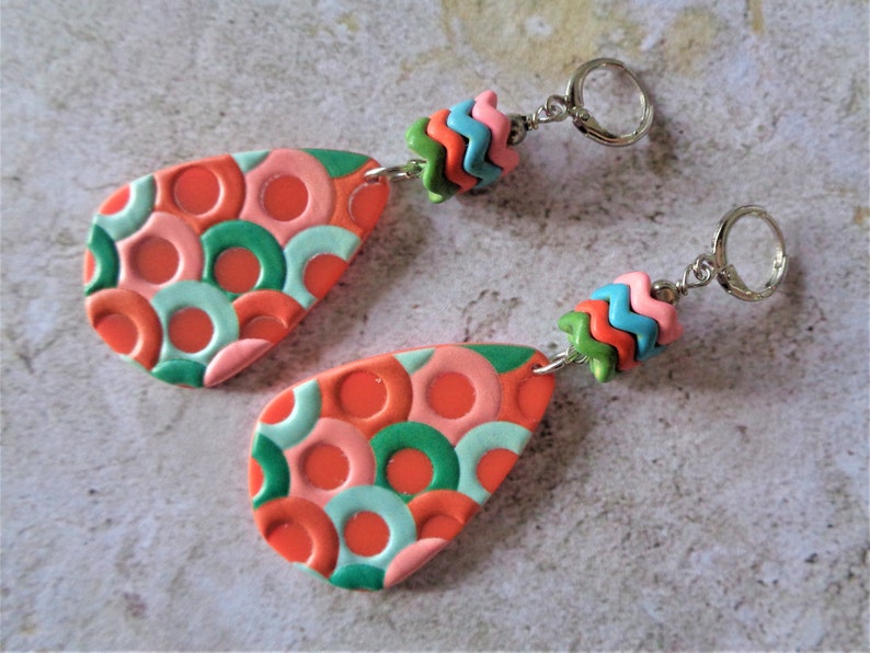 7225 Pink Orange Aqua and Green Boho Earrings
