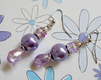 Lavender Pearl and Crystal Earrings (3457)