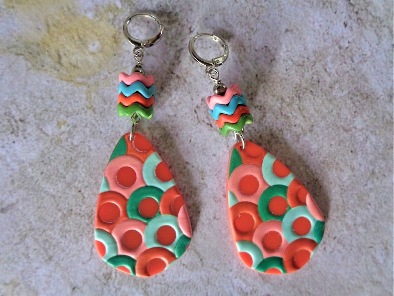 7225 Pink Orange Aqua and Green Boho Earrings
