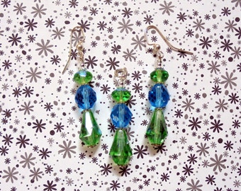 Green and Aqua Drop Pendant and Earrings (0575)