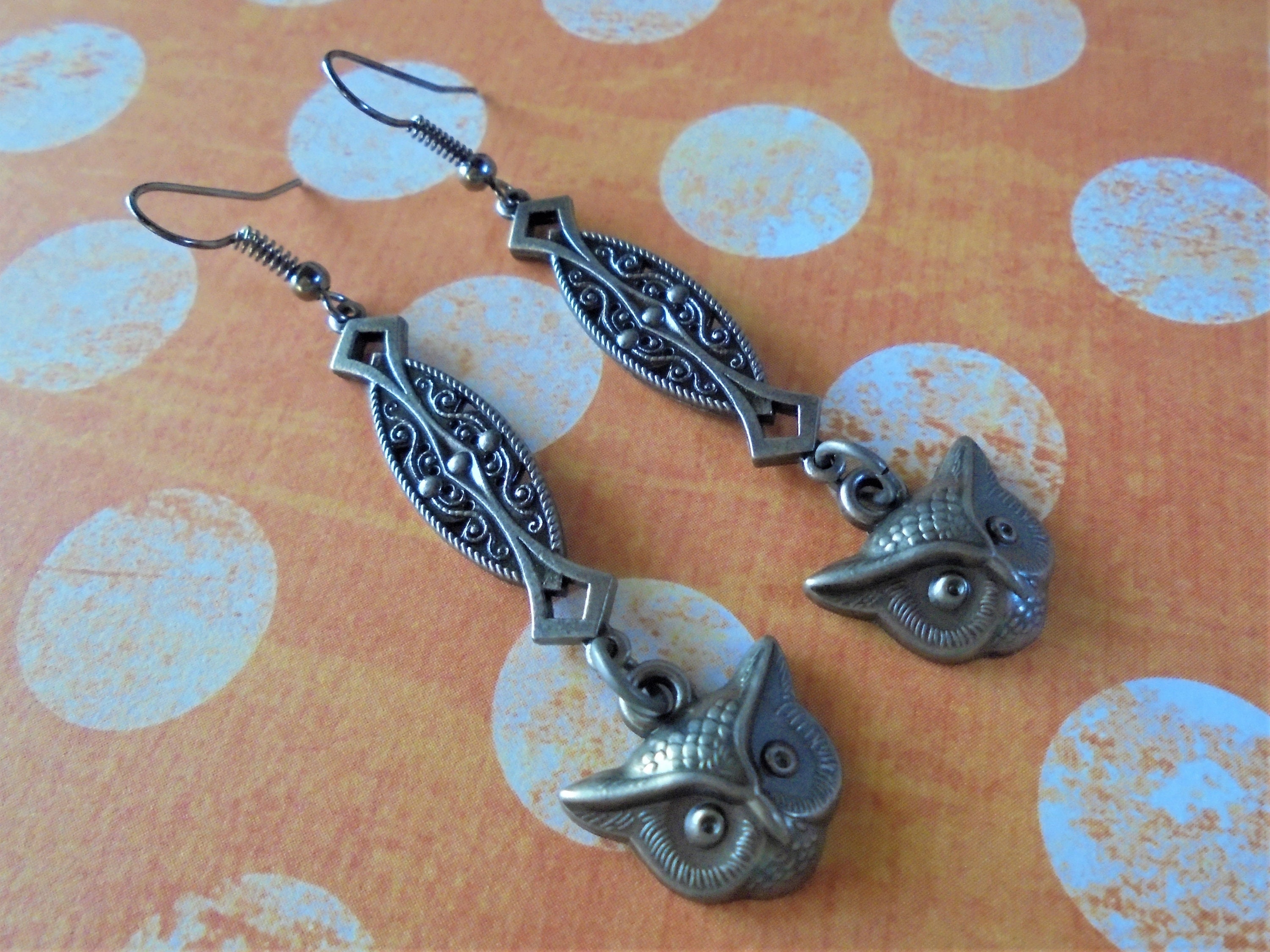 Art Deco Pewter Owl Earrings (5905)