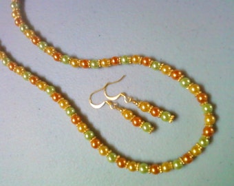 Zitrone, Limette und Orange Perlen Halskette und Ohrringe (0794)
