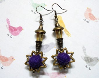 Purple and Golden Topaz Sunburst Earrings (3566)