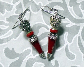 Red and Silver Heart Earrings (2432)