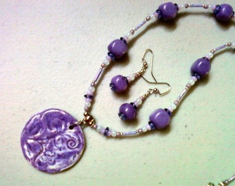 Purple, Lavender, Pink and Blue Necklace and Earrings (0489)