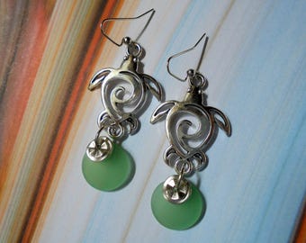 Seafoam Green and Silver Sea Turtle Earrings (3832)