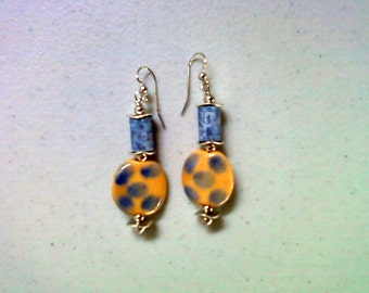 Denim Blue and Gold Spotted Earrings (1456)