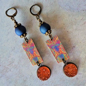 Blue, Orange and Red Boho Earrings (8237)