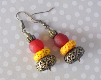 Red and Yellow Boho Ethnic Earrings (3524)