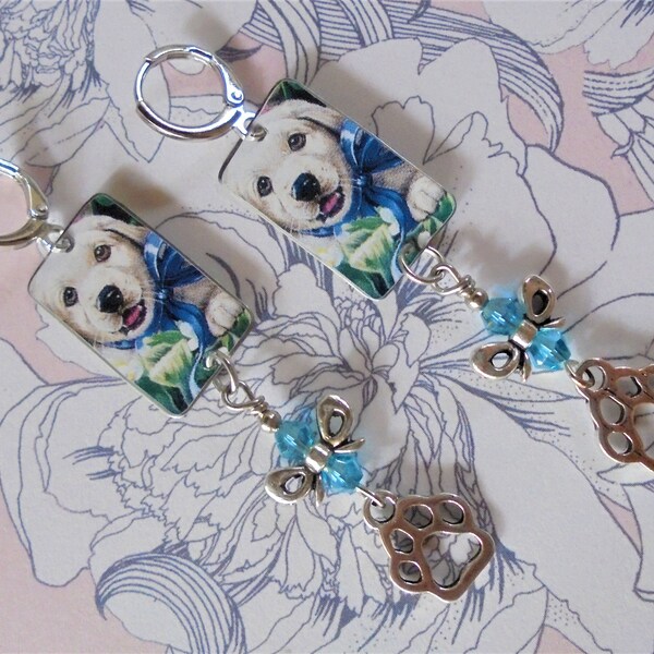 Blue and White Puppy Dog Earrings (5750)
