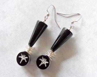 Boucles d'oreilles libellule noires et argentées (4060)