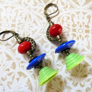 Festive Blue, Green and Red Boho Lampwork Earrings (3312)