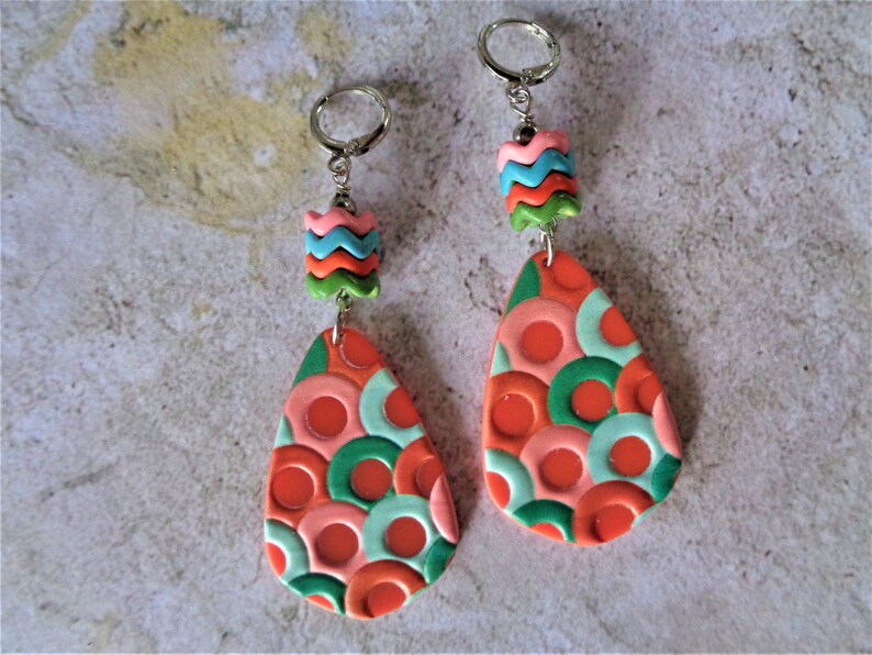7225 Pink Orange Aqua and Green Boho Earrings