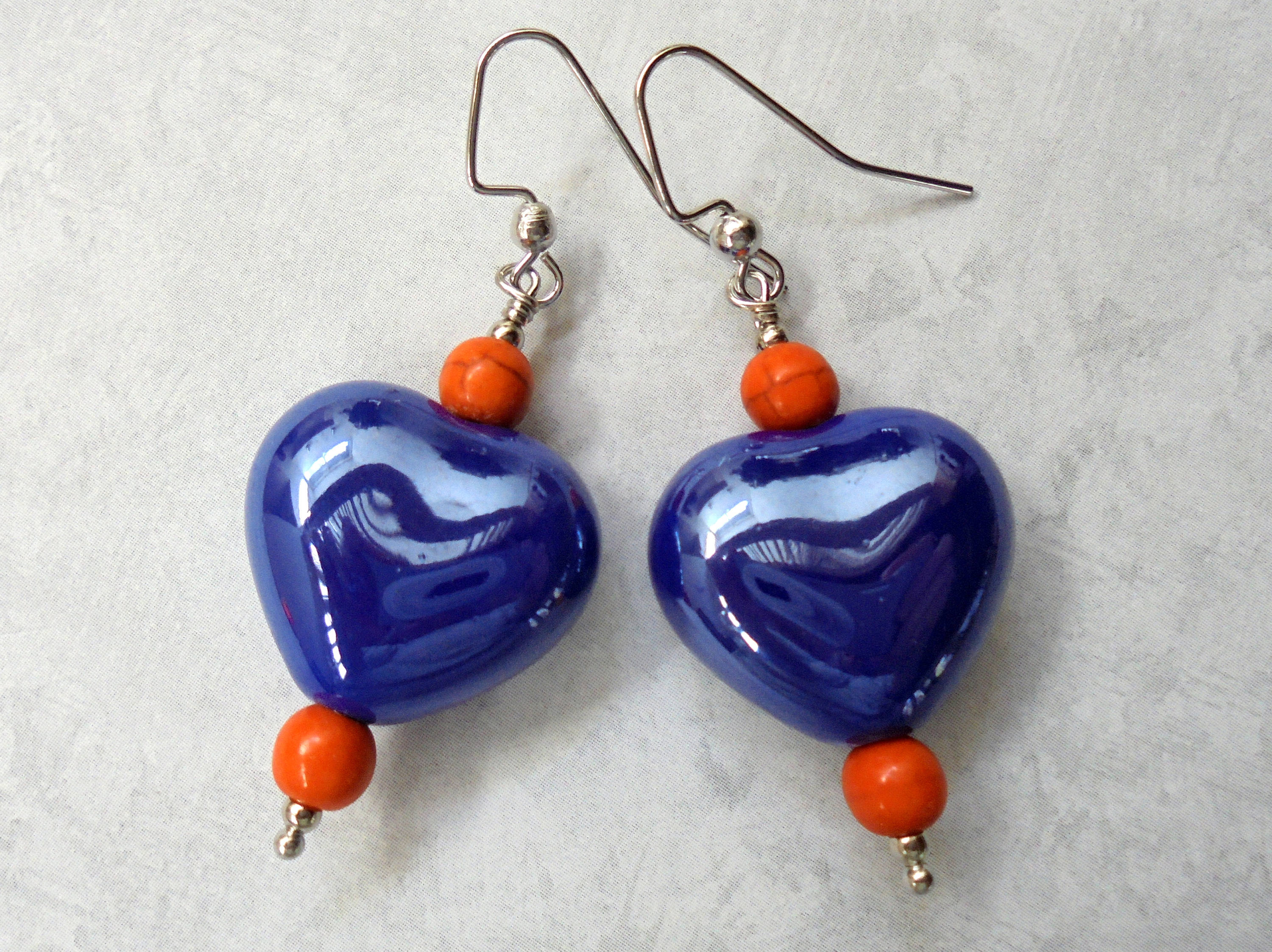 Blue and Orange Heart Earrings (4131) - Etsy